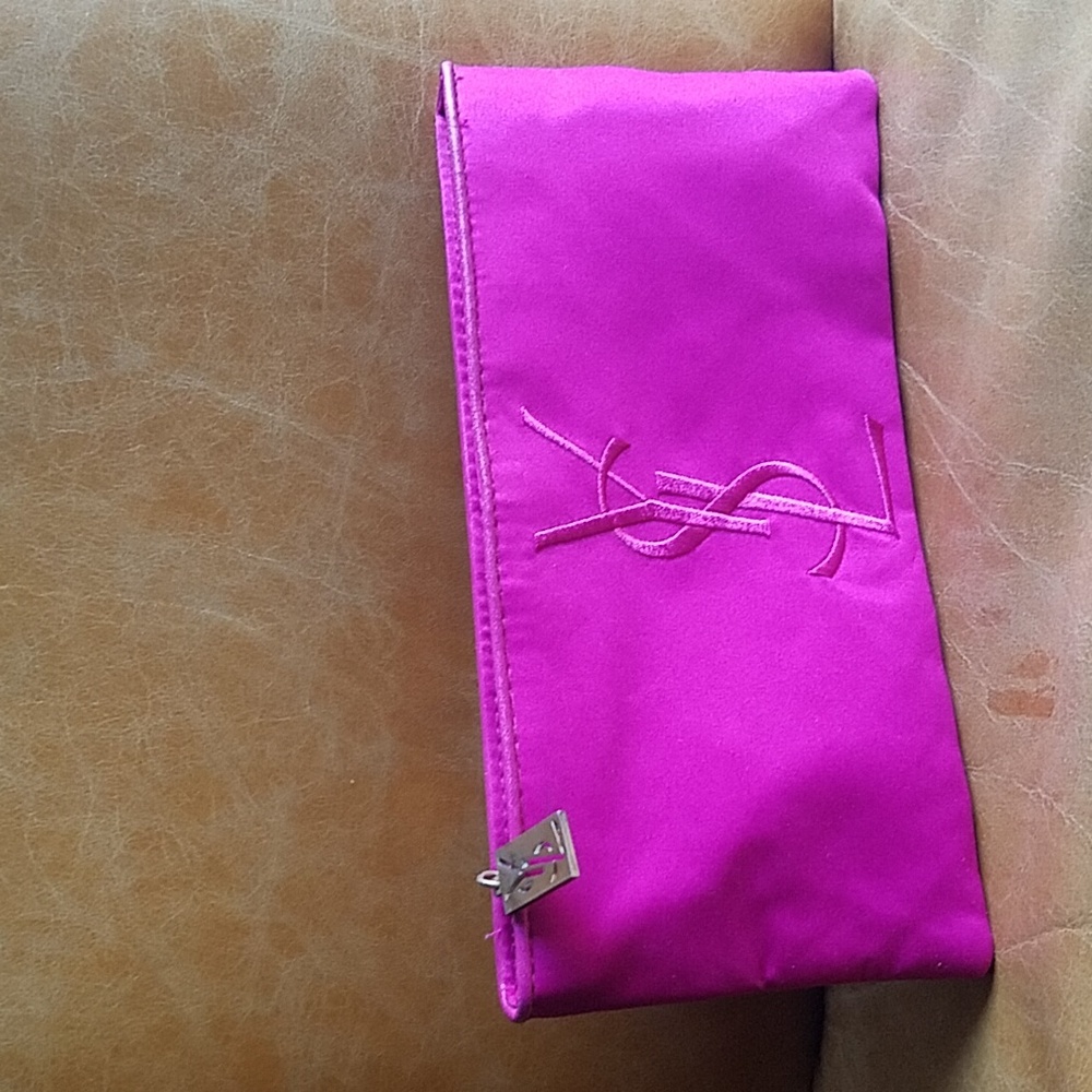 Vintage YSL Yves Saint Laurent pink satin cosmetic clutch bag